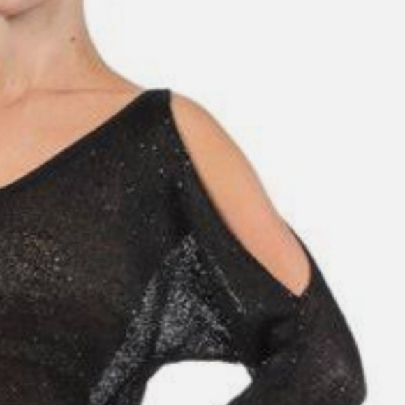 𝅺boston Proper Mesh Sequin Slit Arm Keyhole Front Top - Picture 1 of 8